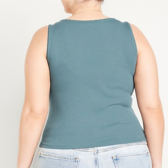Old Navy: Cinched Rib-Knit Crop Tank Top w/Lace Trim, PENSIVE BLUE, XXL, BNWT - Picture 2 of 14